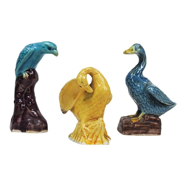Small Late 19th Century Chinese Export Porcelain Ducks, Birds - Set of 3 For Sale