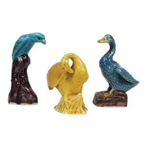 Small Late 19th Century Chinese Export Porcelain Ducks, Birds - Set of 3