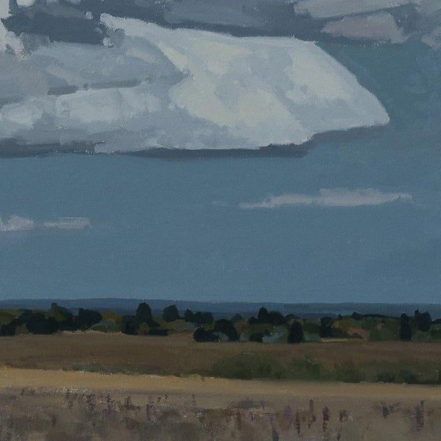 Blue Gathering Form by Michael Magrin | Oil on Canvas Landscape With Towering Cumulus Clouds For Sale - Image 8 of 14