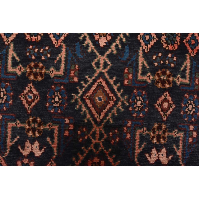 Hamedan Runner 3’11” X 9’4” Blue Wool Semi-Antique Tribal Hand-Knotted Rug For Sale - Image 9 of 15