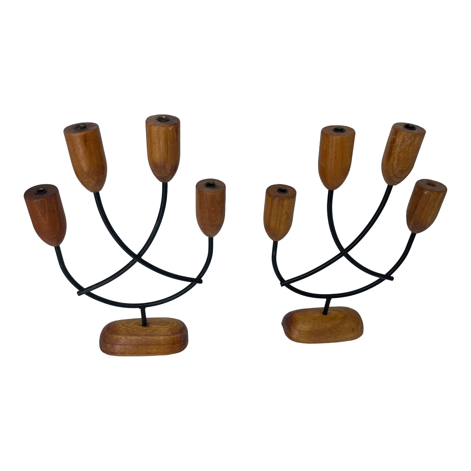 Norleans Japan Midcentury Modern 4 Arm Candle Holder Teak, Iron and
