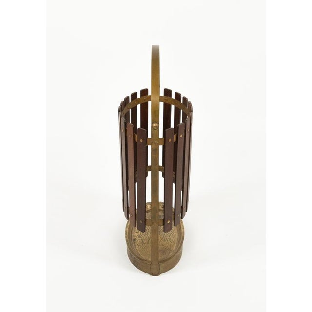 1960s Mid-Century Umbrella Stand in Teak and Gilded Iron, Italy, 1960s For Sale - Image 5 of 12