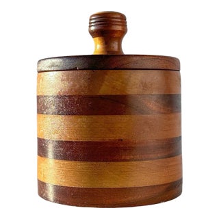 Hand Turned Striped Wood Canister With Lid For Sale