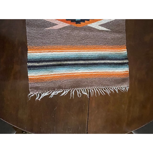 Workaday Handmade Vintage New Mexico Large Brown 1930's Chimayo Weaving For Sale - Image 4 of 5