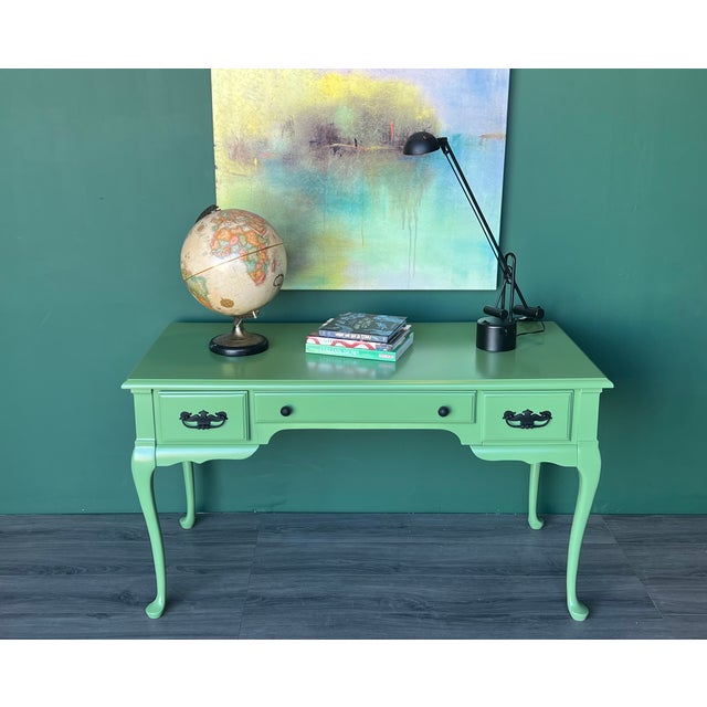 Queen Anne 1970s Queen Anne Style Green Lacquered Desk For Sale - Image 3 of 18