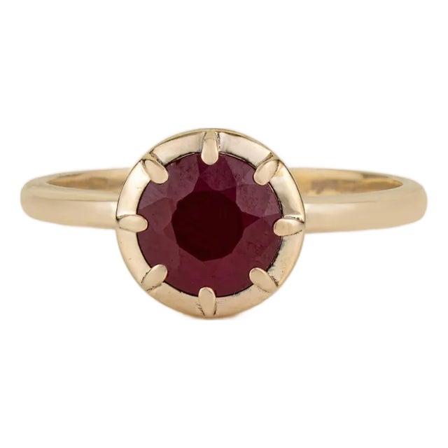 Handcrafted 1.75ct Natural Ruby Solitaire Ring in 14k Yellow Gold Size 7 For Sale