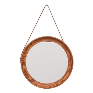 Round Pine Wall Mirror by Uno & Östen Kristiansson, Sweden, 1960s For Sale