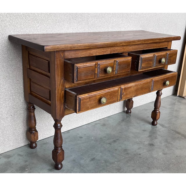 Spanish Large Nightstand or Chest of Drawers in Dark Walnut For Sale - Image 9 of 12