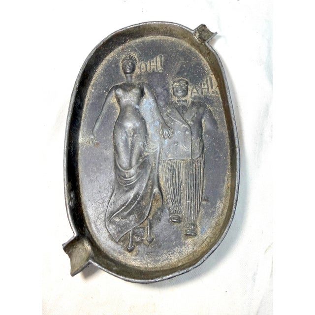 Vintage Naughty Risque Speakeasy Double Sided Figural Metal Ashtray For Sale - Image 4 of 10