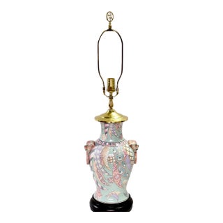Vintage Ceramic Foo Dogs Chinoiserie Table Lamp For Sale