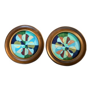 Contemporary 2 Original Stephen Heigh Round “Pin Wheel” Paintings Framed-a Pair For Sale