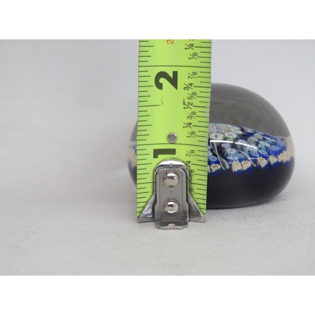 Glass Murano Style Art Glass Paperweight Round Dark Blue Millefori Flower Design 4849b For Sale - Image 7 of 11