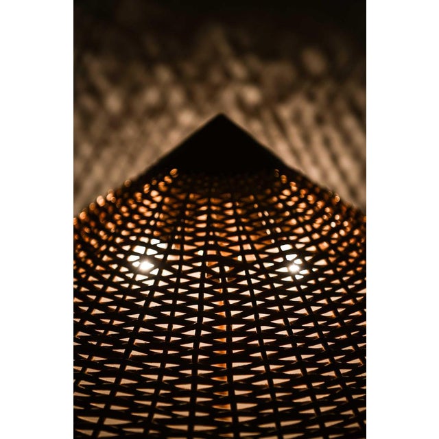 Gold Brass and Cane Floor Lamp by Paavo Tynell for Taito Oy, 1950s For Sale - Image 8 of 10