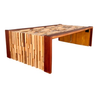 Mid Century Modern Exotic Wood Folding Rectangular Coffee Table in the Style of Percival Lafer For Sale