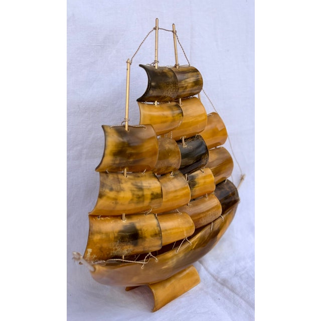 Metal Italian Folk Art Horn and Brass Clipper Ship Model For Sale - Image 7 of 11