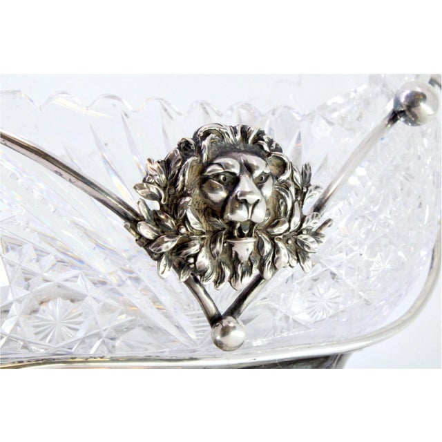 Silver and Cut Glass Fruit Bowl Centerpiece with Relief Masks and Applications For Sale - Image 6 of 10