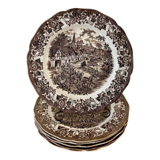 Antique J & G Meakin Dinner Plates "Stratford Stage" - Set of 6 For Sale