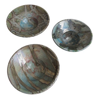 Vintage Modernist Abstract Hand-Thrown Ceramic Bowls, 1990s, Set of 3 For Sale