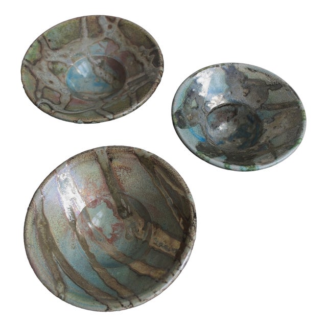 Vintage Modernist Abstract Hand-Thrown Ceramic Bowls, 1990s, Set of 3 For Sale