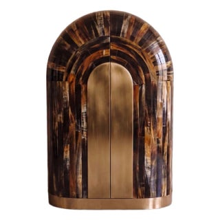 Arcana Contemporary Resin and Brass Bar Cabinet by House of Jaipur For Sale