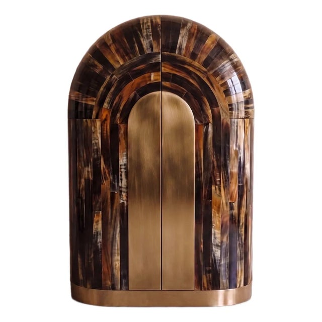 Arcana Contemporary Resin and Brass Bar Cabinet by House of Jaipur For Sale