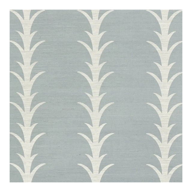 Sample - Schumacher X Celerie Kemble Acanthus Stripe Sisal Wallpaper in Chambray For Sale