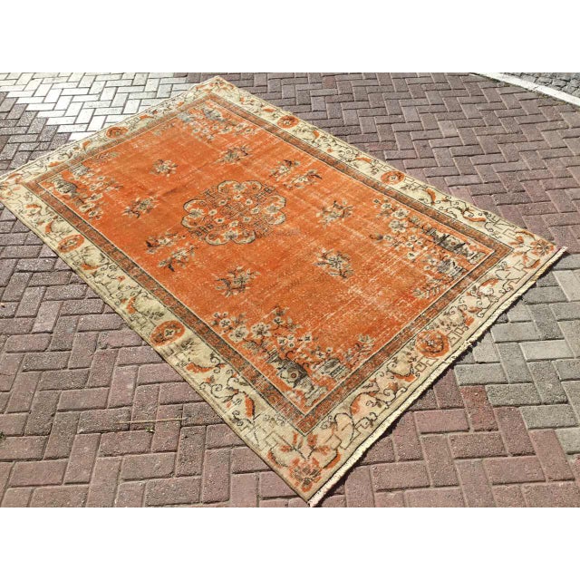 Orange Vintage Turkish Area Rug - 71" X 108" | Chairish