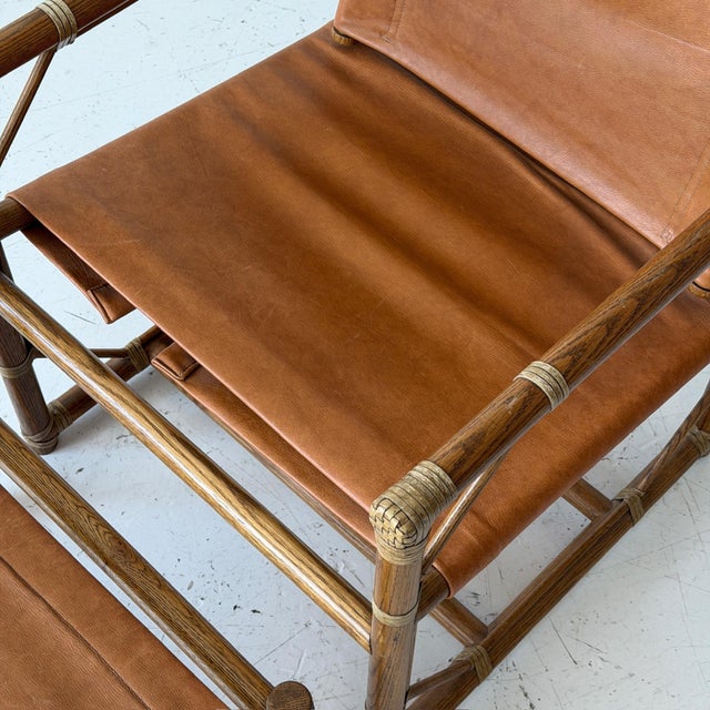 Mid-Century Modern Leather Campaign Chair + Ottoman by Eleanor Forbes for McGuire For Sale - Image 3 of 10