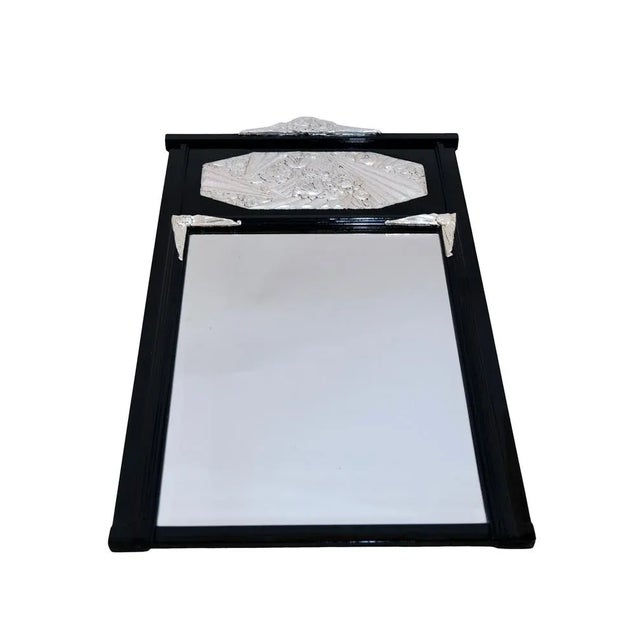 Mirror with silver-plated Art Deco pattern Wooden frame, black lacquered Art Deco ornaments, freshly silver-plated...