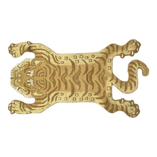 Tiger Hunting Shape Persian Rug in Khaki Tufted Wool For Sale