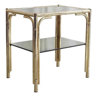 French Brass Side Table with Smoked Glass, 1970s For Sale