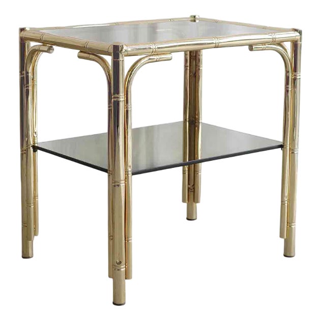 French Brass Side Table with Smoked Glass, 1970s For Sale