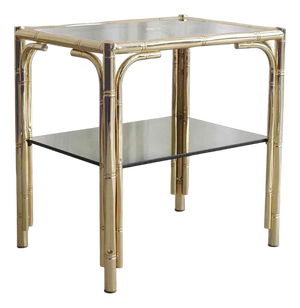 French Brass Side Table with Smoked Glass, 1970s