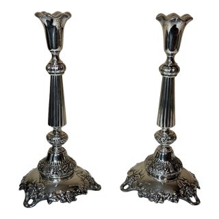 Pair of Late 19th Century Norblin Poland Silverplate Candlesticks Grape Cluster Detail For Sale