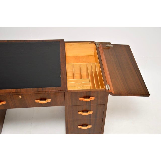 Black Art Deco Figured Walnut and Leather Top Desk, 1930s For Sale - Image 8 of 15