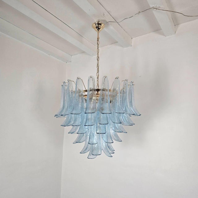 Mid-Century Modern 1980s Mid Century Modern Blue Murano Glass Petal Chandelier For Sale - Image 3 of 14