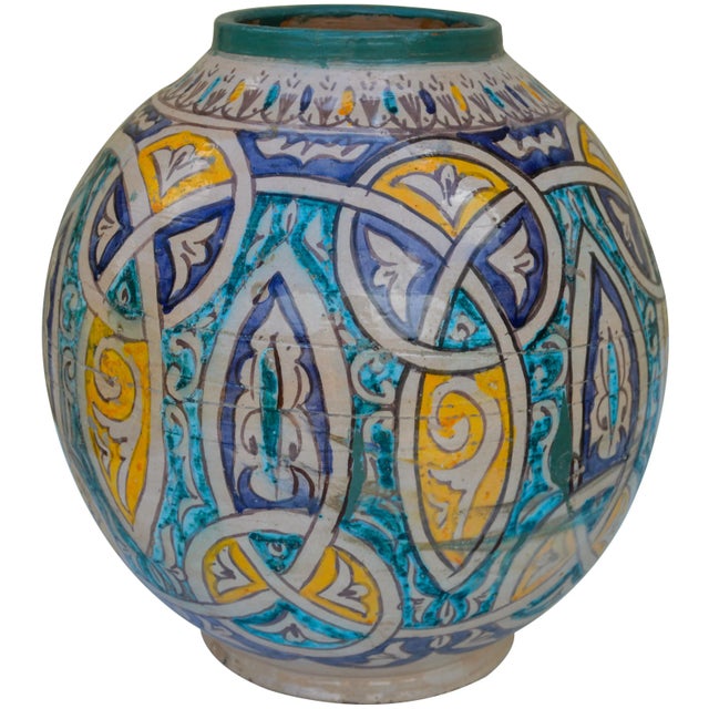 Rustic Polychrome Vase W/ Moorish Motif For Sale - Image 3 of 9