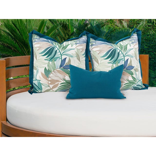 Textile 20 x 20 Outdoor Pillow Fern Indigo - Down Alternative Insert For Sale - Image 7 of 10