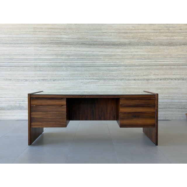 Mid-Century Modern 1960s Danish Modern Solid Brazilian Rosewood Executive Desk For Sale - Image 3 of 12
