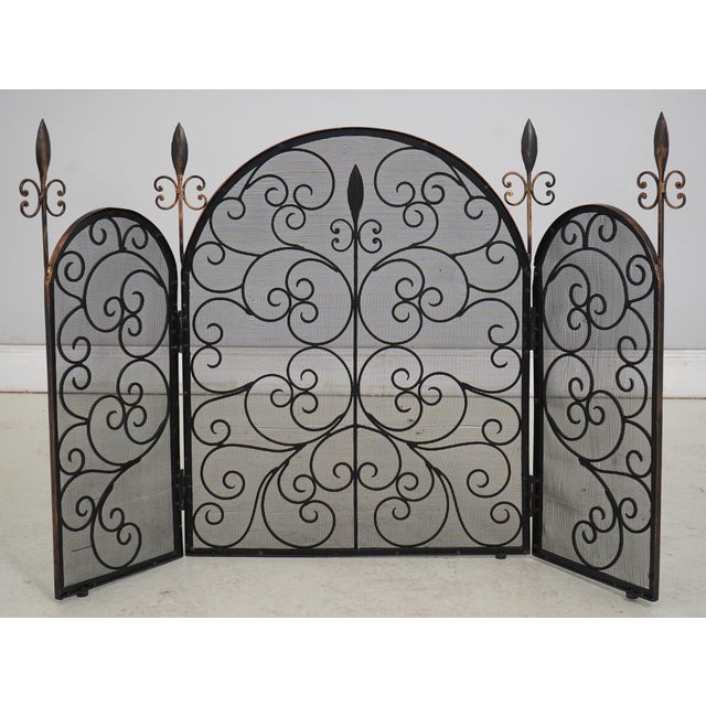 French Country Wrought Iron 3 Panel Firescreen For Sale - Image 11 of 12