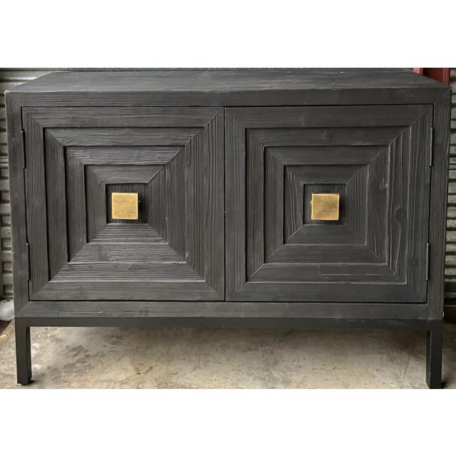 2020s New Uttermost Organic Modern Distressed Black and Gilt Cabinets / Credenza - Pair For Sale - Image 5 of 12