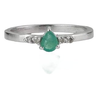 Petite Natural Emerald & Diamond Promise Ring in 925 Sterling Silver, Size 7.5 For Sale