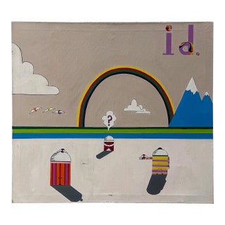 Vintage Playful Surreal Pop Art Painting on Canvas, Signed For Sale
