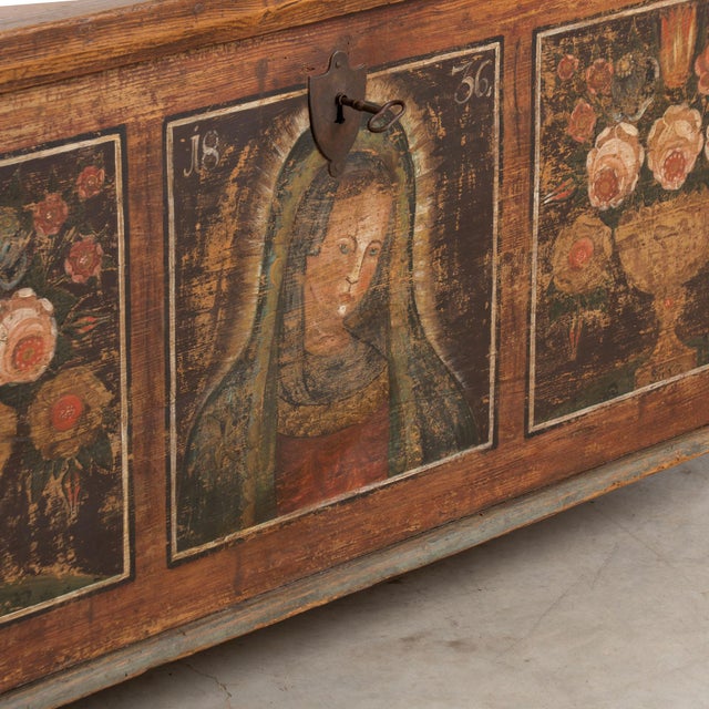 1836 Austrian Hand-Painted Folk Art Trunk With Madonna For Sale - Image 16 of 18