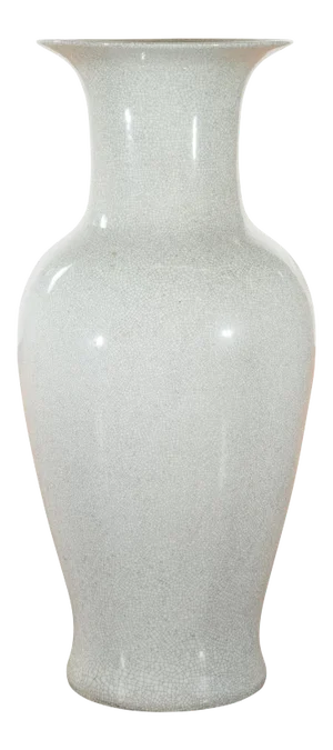 Large Chinese Vintage Altar Vase with Grey Crackle Finish and Flaring Neck