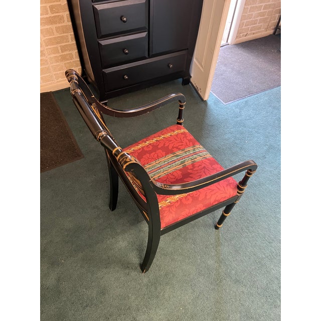 Metal 1940s Hand Painted Italian Style Armchair Black & Gold Hollywood Regency For Sale - Image 7 of 9