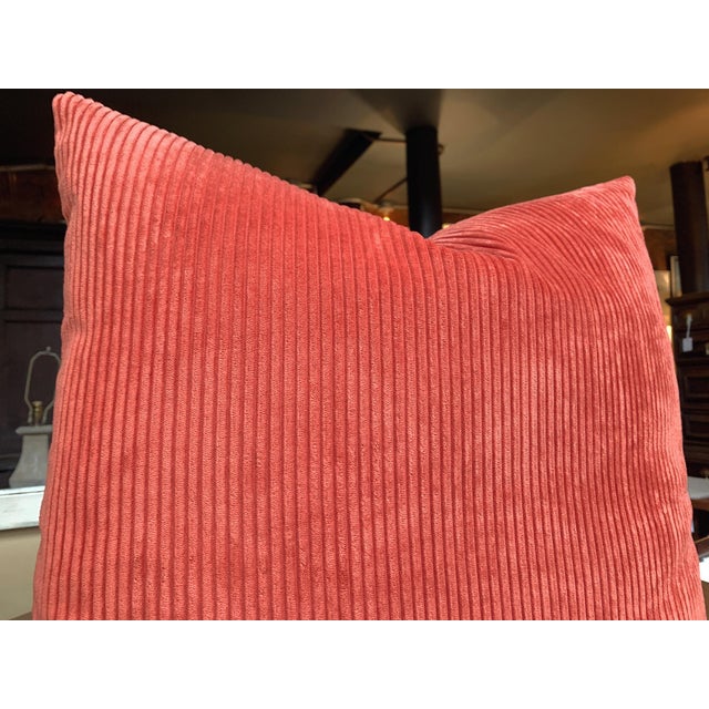 Custom Coral Orange Corduroy Pillows - A Pair For Sale In New York - Image 6 of 9