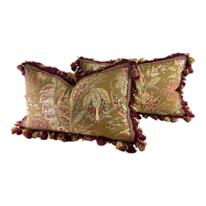 Handsome Lee Joffa Tasseled Cotton Print Lumbar Pillows/Pair