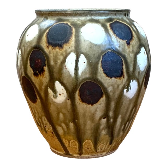 Vintage Handcrafted Polka Dot Ceramic Vase For Sale