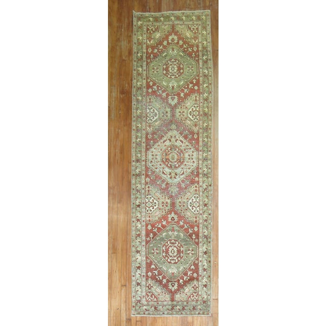 Rustic Antique Zabihi Collection Rustic Persian Heriz Runner - 3' x 10'9" For Sale - Image 3 of 6